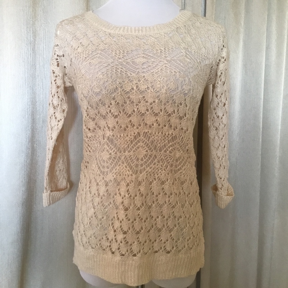 Macramé Cream Pullover Sweater